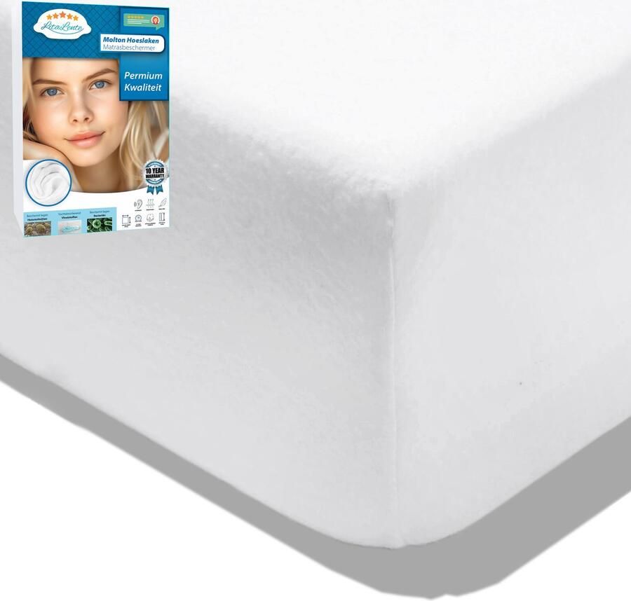 Litalente Molton Hoeslaken 160x200 Hoogwaardige Matrasbescherming & Comfort Rondom Elastiek Matras Beschermer Molton Matrasbeschermer Molton 80% katoen hoekhoogte van 30 cm perfecte pasvorm hoogkwaliteit molton
