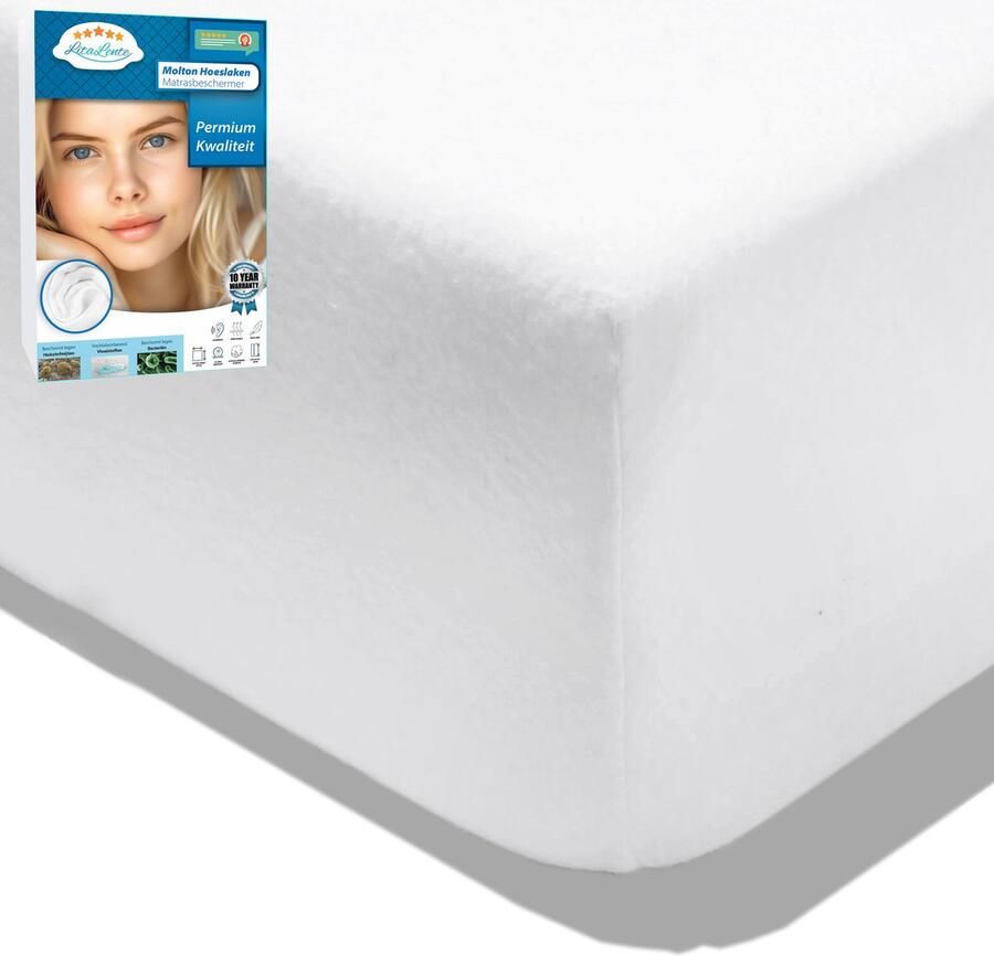 Litalente Molton Hoeslaken – Hoogwaardige Matrasbescherming & Comfort 180x210 Rondom Elastiek Matras Beschermer Molton Matrasbeschermer Molton 80% katoen hoekhoogte van 30 cm perfecte pasvorm hoogkwaliteit molton
