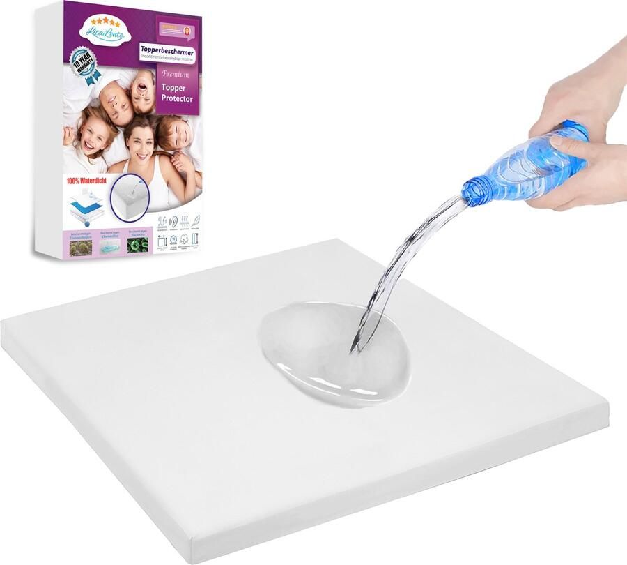 Litalente Waterdichte Topperbeschermer molton 200x200 Perfecte Bescherming Voor De Matras Rondom Elastiek Hoekhoogte 17 cm topper molton 200 GSM