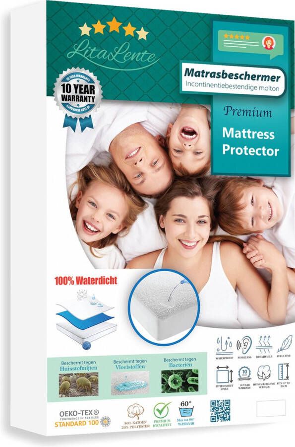 Litalente Waterdicht Matrasbeschermer 90x200 Hoeslakenbadstof Antibacteriëel Rondom Elastiek Wit Waterdichte Matras Beschermer Molton Incontinentie Matrasbeschermer 90x200