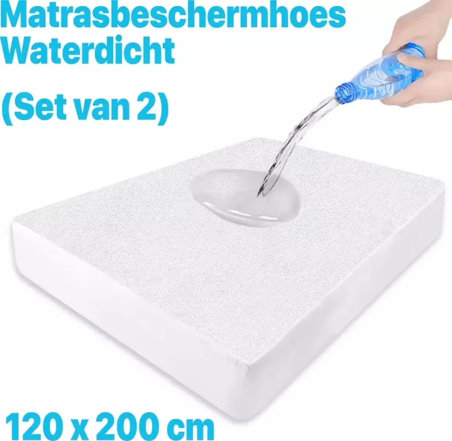 Litalente Waterdichte Matrasbeschermers Premium (set van 2) 120x200 cm Hoeslakenbadstof Antibacteriëel Rondom Elastiek Wit Waterdichte Matras Beschermer Incontinentie Matrasbeschermer 120 x 200