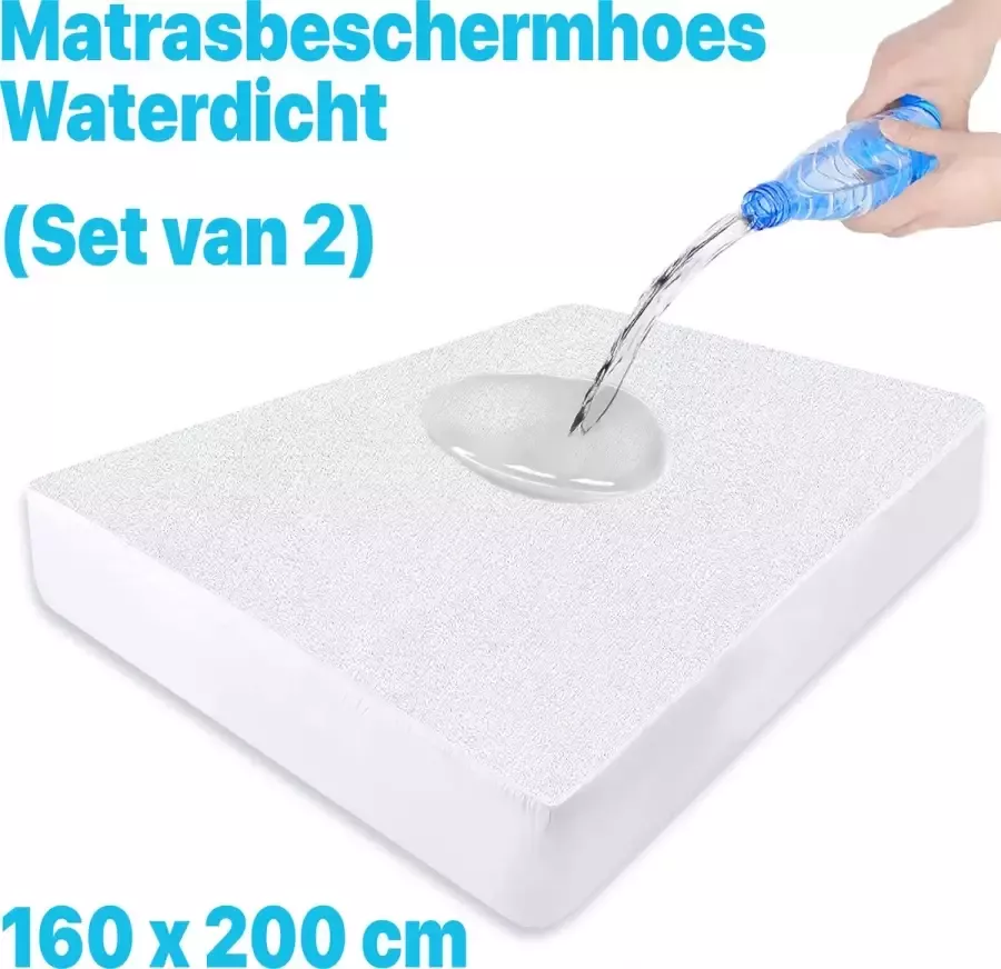 Litalente Waterdichte Matrasbeschermers Premium (set van 2) 160x200 Hoeslakenbadstof Antibacteriëel Rondom Elastiek Wit Waterdichte Matras Beschermer Incontinentie Matrasbeschermer 160 x 200