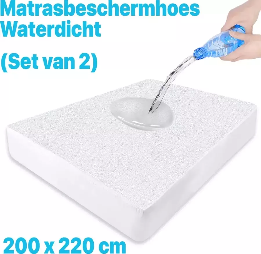 Litalente Waterdichte Matrasbeschermers Premium (set van 2) 200x220 cm Hoeslakenbadstof Antibacteriëel Rondom Elastiek Wit Waterdichte Matras Beschermer Incontinentie Matrasbeschermer 200 x 220