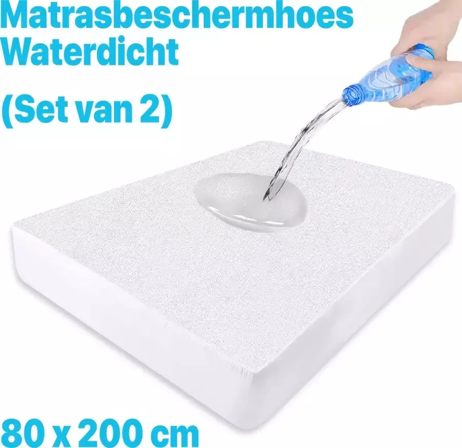 Litalente Waterdichte Matrasbeschermers Premium (set van 2) 80x200 cm Hoeslakenbadstof Antibacteriëel Rondom Elastiek Wit Waterdichte Matras Beschermer Incontinentie Matrasbeschermer 80 x 200