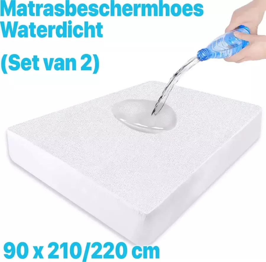 Litalente Waterdichte Matrasbeschermers Premium (set van 2) 90x210 220 cm Hoeslakenbadstof Antibacteriëel Rondom Elastiek Wit Waterdichte Matras Beschermer Incontinentie Matrasbeschermer 90 x 210 220