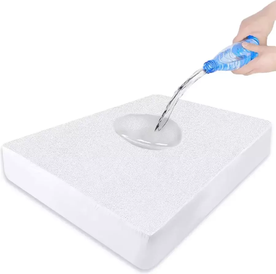 Litalente Waterdichte Molton 200x200 Hoeslakenbadstof Antibacteriëel Rondom Elastiek Wit Waterdichte Matras Beschermer Incontinentie Matrasbeschermer 200 x 200