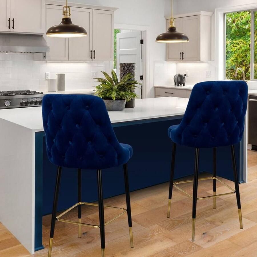 Floraya Barstoel Dreamy Blauw Fluweel Belastbaar gewicht tot 130KG