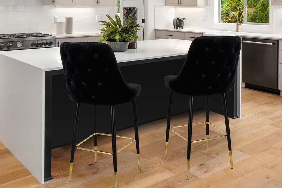 Floraya Barstoel Dreamy Zwart Fluweel Belastbaar gewicht tot 130KG