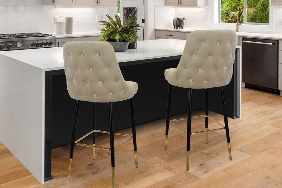 Litecommerce Floraya Barstoel Moonlight Taupe Draagkracht 130KG Velours Design barstoel