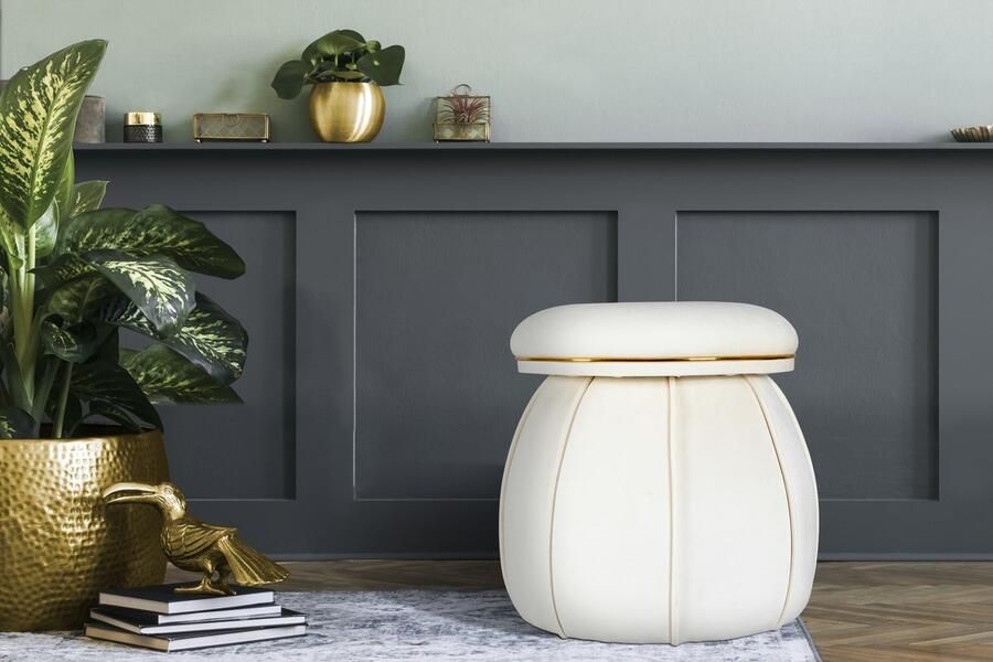 Floraya Designer poef hocker kruk Corin Ivoor Goud 51 5x51 5x55cm (LxBxH) Maximaal belastbaar tot 160KG - Foto 8