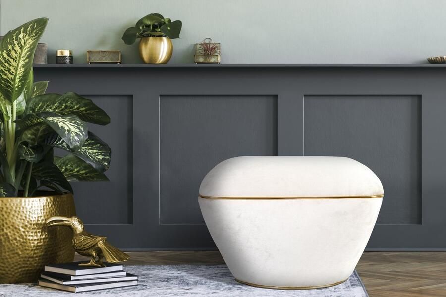 Floraya Designer poef hocker kruk Contessa Ivoor Goud 60x60x42 5cm (LxBxH) Maximaal belastbaar tot 160KG - Foto 5