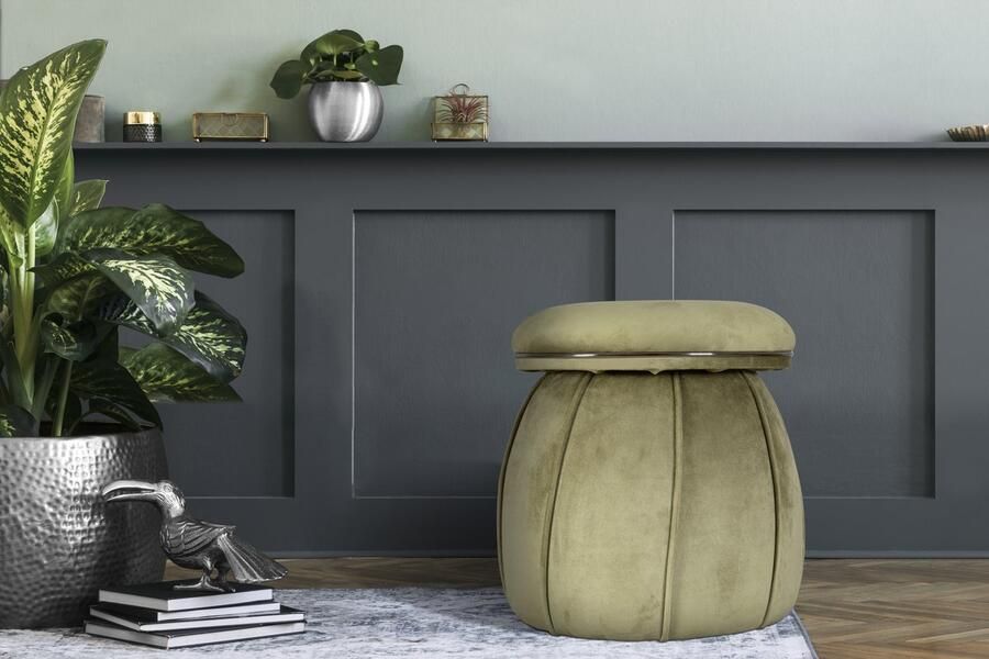 Floraya Designer poef hocker kruk Corin Groen Grijs 51 5x51 5x55cm (LxBxH) Maximaal belastbaar tot 160KG - Foto 4