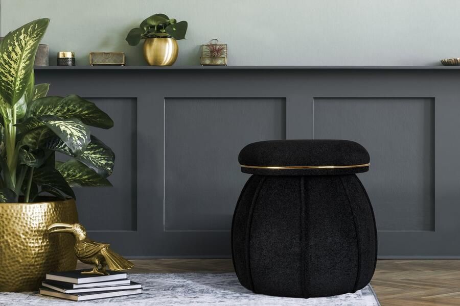 Floraya Designer poef hocker kruk Corin Zwart Goud 51 5x51 5x55cm (LxBxH) Maximaal belastbaar tot 160KG - Foto 4