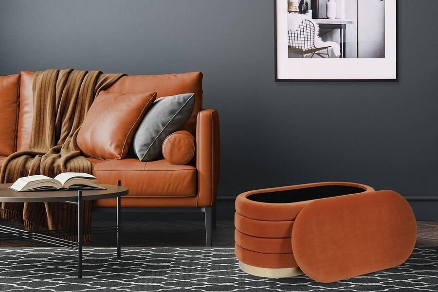 Underbar Opbergbank Adina Fluweel Velours 80 x 42 x 42 cm (LxBxH) Oranje Goud Maximaal draagvermogen 150KG Japandi style