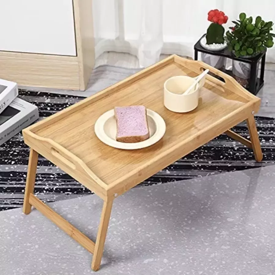 Little dove Beddienblad bamboe bedtafel met inklapbare poten dienblad voor ontbijt als bijzettafel en knietafel onderhoudsvriendelijk en afwasbaar