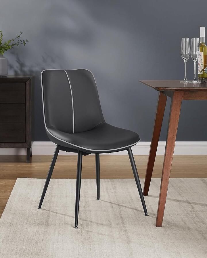 Little Stuff Eetkamerstoel keukenstoel gestoffeerde stoel kunstleer verstelbare poten stalen poten gebogen rugleuning voor eetkamer keuken inktzwart L