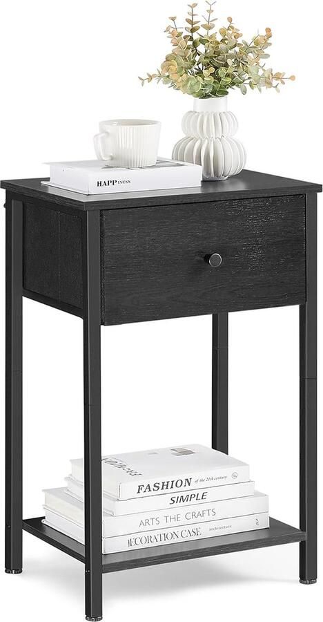 Little Stuff Nachtkastje bijzettafel met stoffen lade 61 cm hoog met plank Zwart