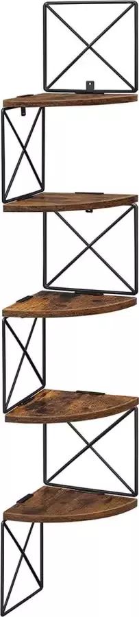 Hoekrek wandrek met zigzag-design 5 niveaus boekenkast wandplank wandkast voor slaapkamer werkkamer woonkamer badkamer vintage bruin-zwart
