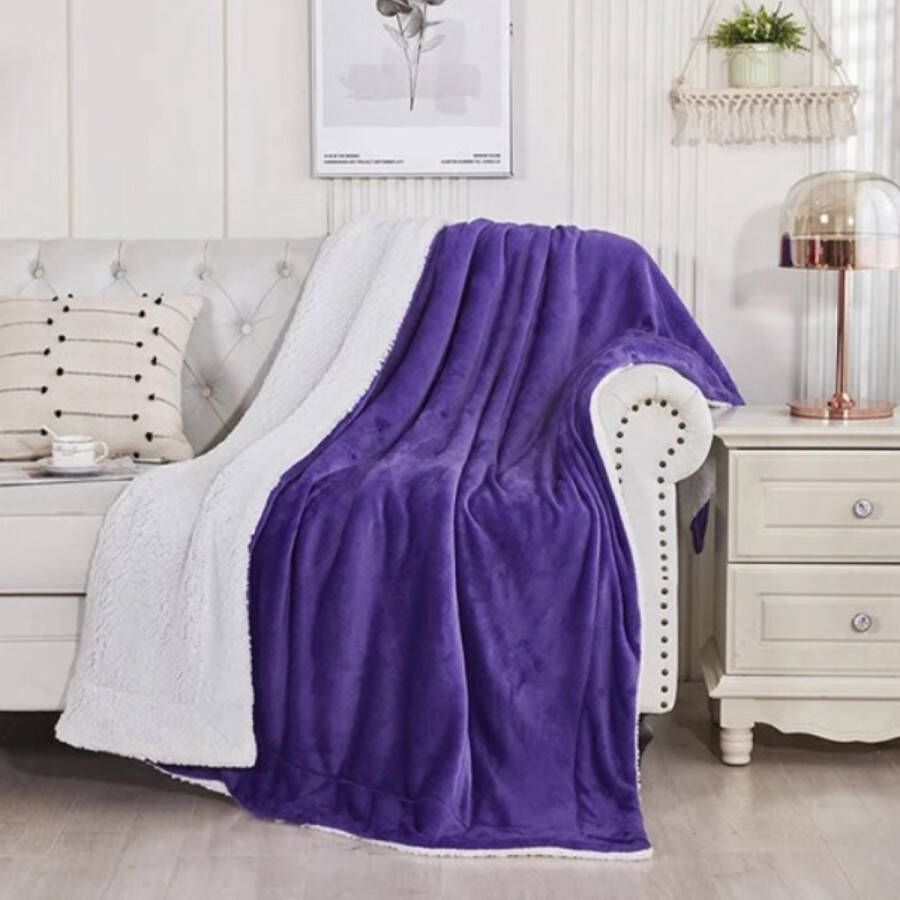 Livano Deken Pluche Wollen Dekentje Fleece Plaid Knuffeldeken Bank Deken 2 Persoons Paars