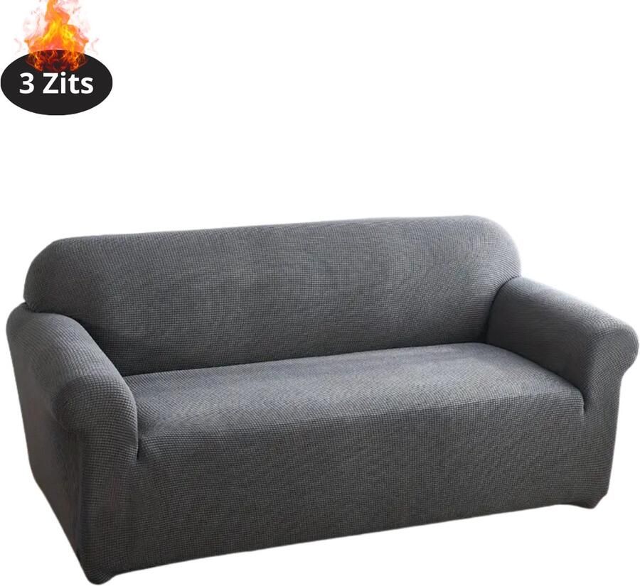 Nivard Bankhoes Bankbeschermer Stretch Sofa Cover Effen Donkergrijs 3 Zits