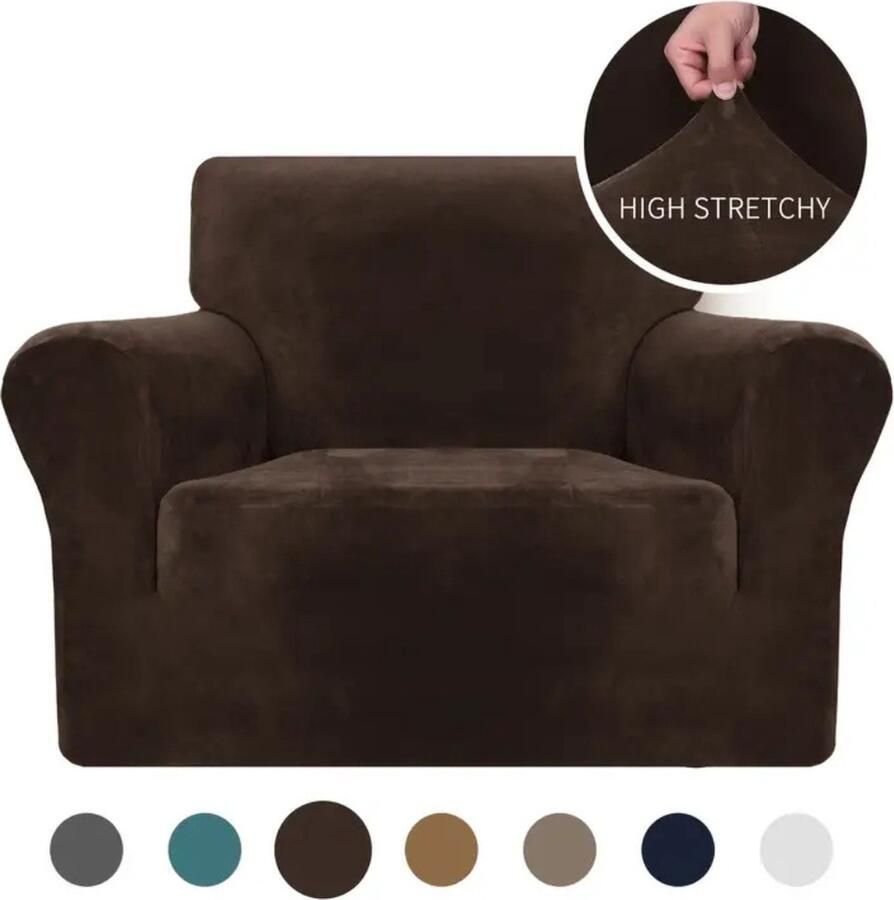 Livano Bankhoes Bankbeschermer Stretch Sofa Cover Fluweel Donker Koffie Fauteuil