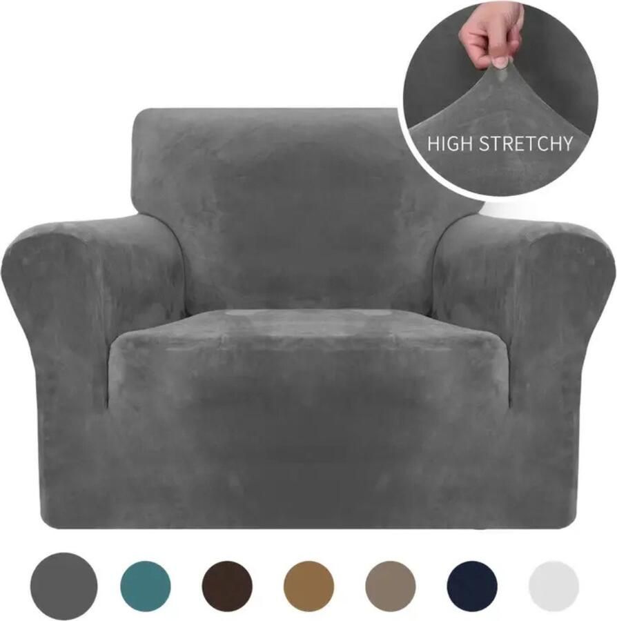 Livano Bankhoes Bankbeschermer Stretch Sofa Cover Fluweel Grijs Fauteuil
