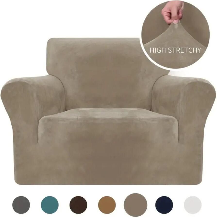 Livano Bankhoes Bankbeschermer Stretch Sofa Cover Fluweel Khaki Fauteuil