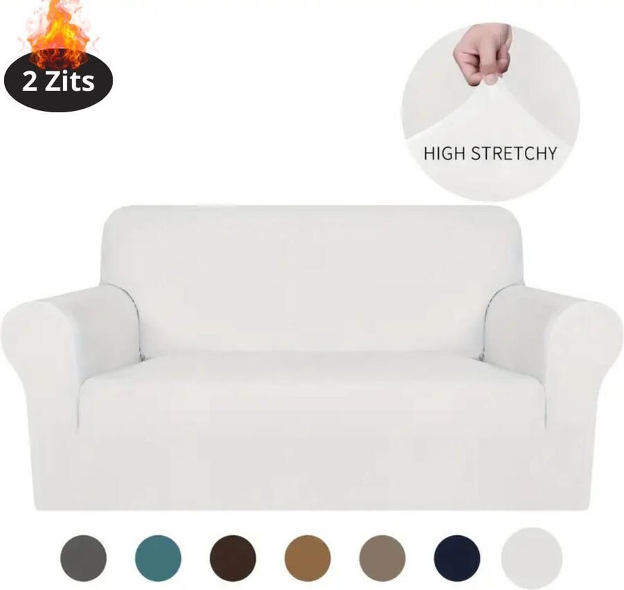 Bovista Bankhoes Bankbeschermer Stretch Sofa Cover Fluweel Wit 2 Zits