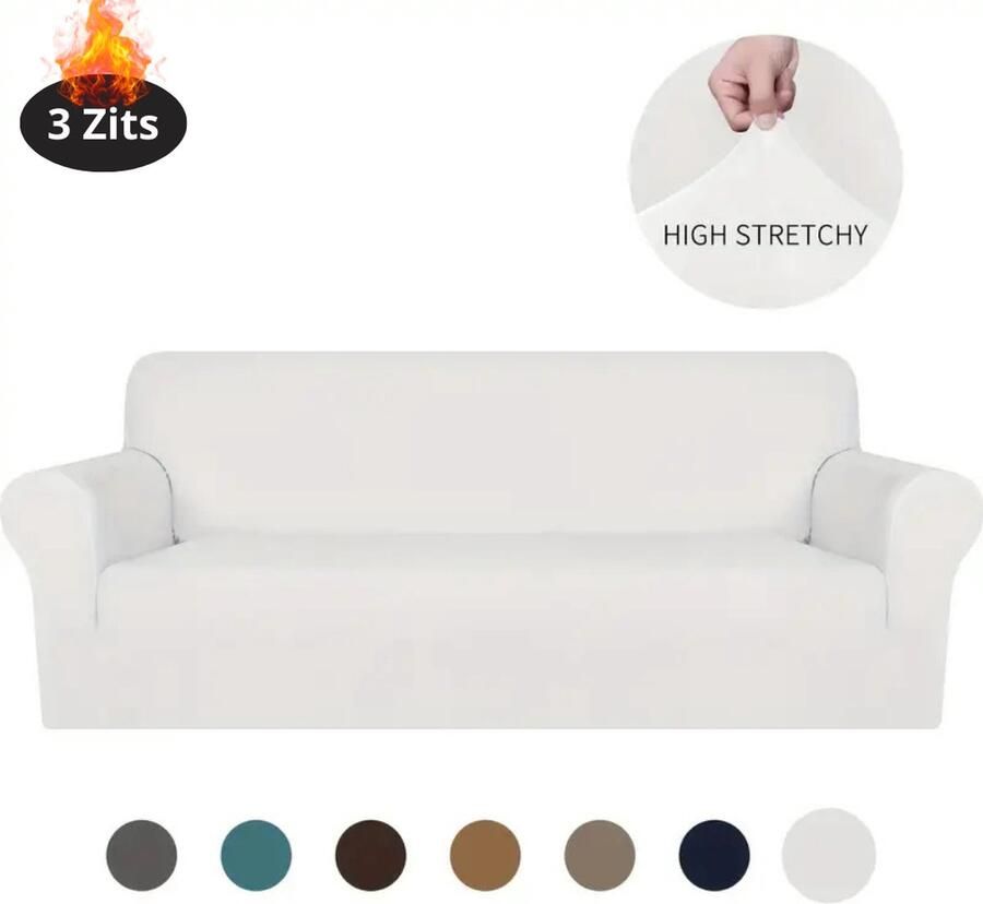 Bovista Bankhoes Bankbeschermer Stretch Sofa Cover Fluweel Wit 3 Zits