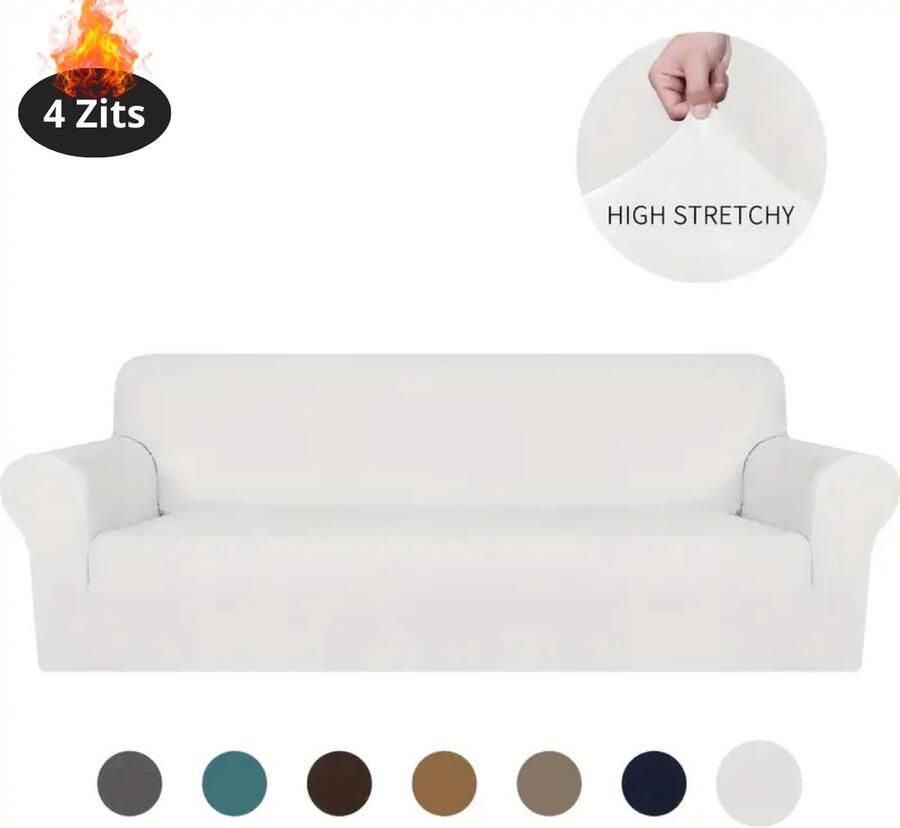 Bovista Bankhoes Bankbeschermer Stretch Sofa Cover Fluweel Wit 4 Zits