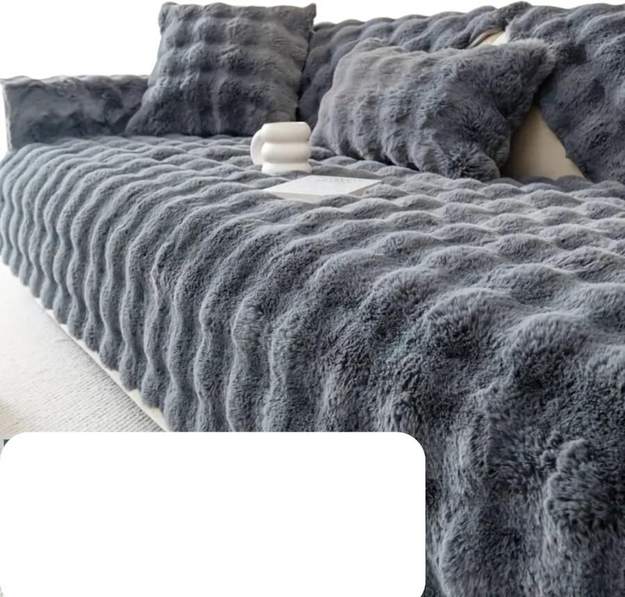 Bovista Bankhoes Bankbeschermer Stretch Sofa Cover Pluche Donkergrijs Rugleuning 70x70
