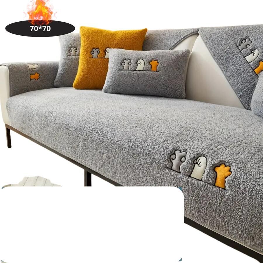 Nivard Bankhoes Bankbeschermer Stretch Sofa Cover Pluche Grijs Stoel 70x70