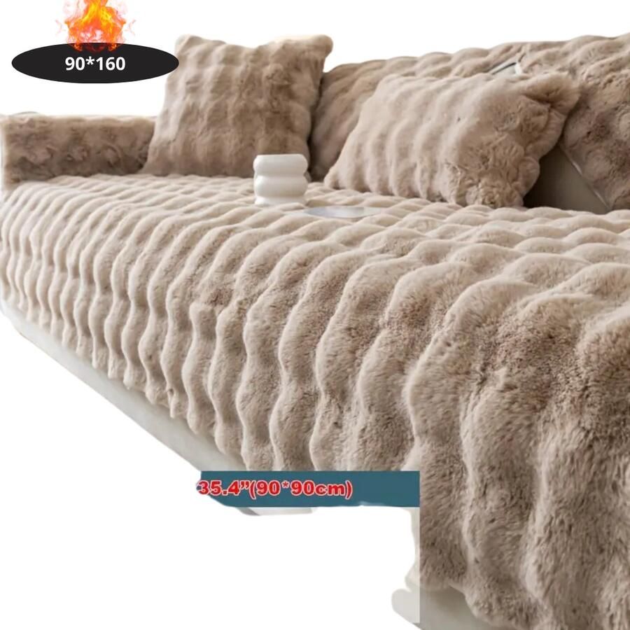 Bovista Bankhoes Bankbeschermer Stretch Sofa Cover Pluche Khaki 2 Zits 90x160