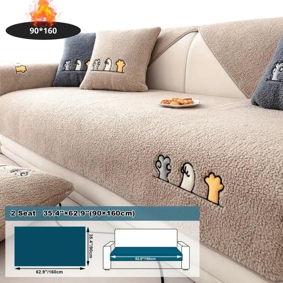 Bovista Bankhoes Bankbeschermer Stretch Sofa Cover Pluche Khaki- 2 Zits 90x160