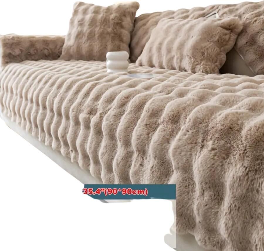 Bovista Bankhoes Bankbeschermer Stretch Sofa Cover Pluche Khaki Rugleuning 70x70