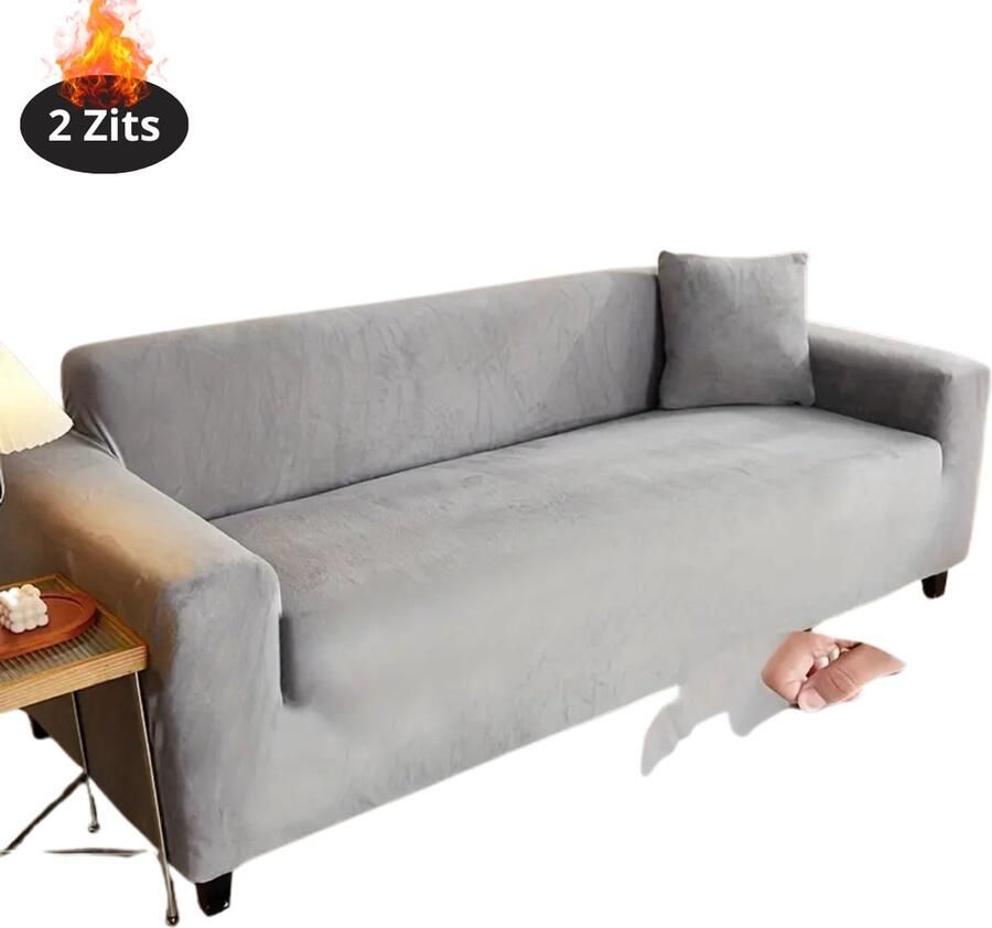Nivard Bankhoes Bankbeschermer Stretch Sofa Cover Pluche Lichtgrijs 2 Zits