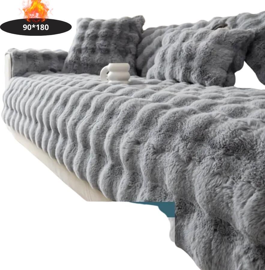 Nivard Bankhoes Bankbeschermer Stretch Sofa Cover Pluche Lichtgrijs 3 Zits 90x180