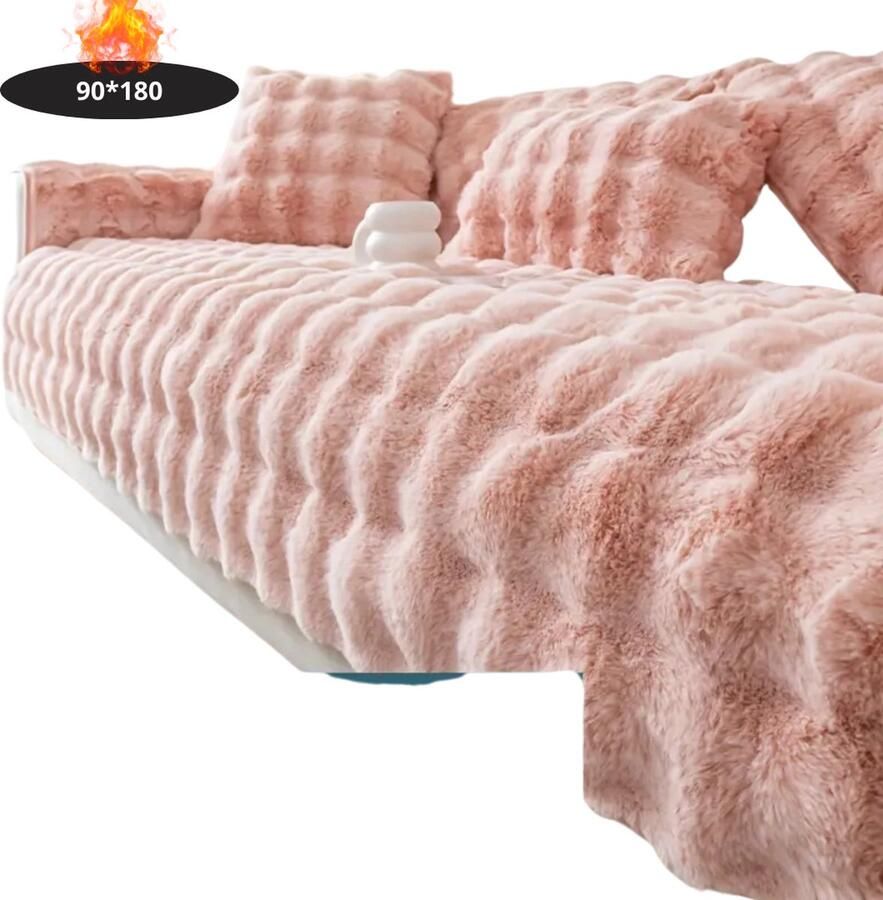 Nivard Bankhoes Bankbeschermer Stretch Sofa Cover Pluche Roze 3 Zits 90x180