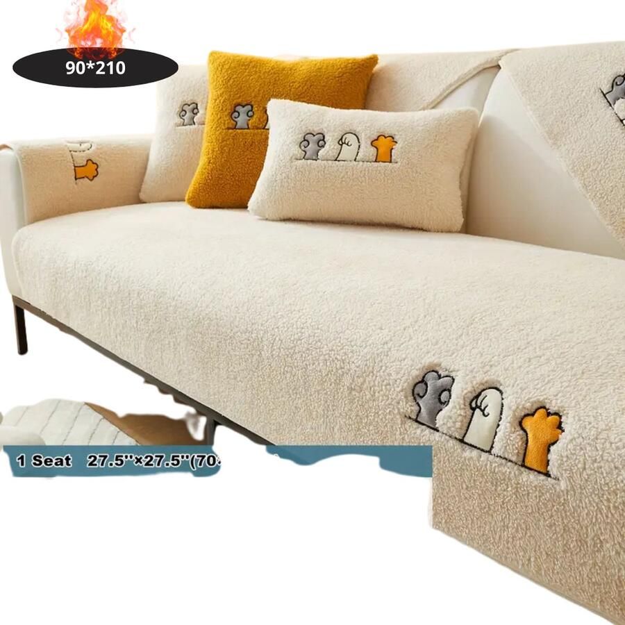 Bovista Bankhoes Bankbeschermer Stretch Sofa Cover Pluche Wit 4 Zits 90x210