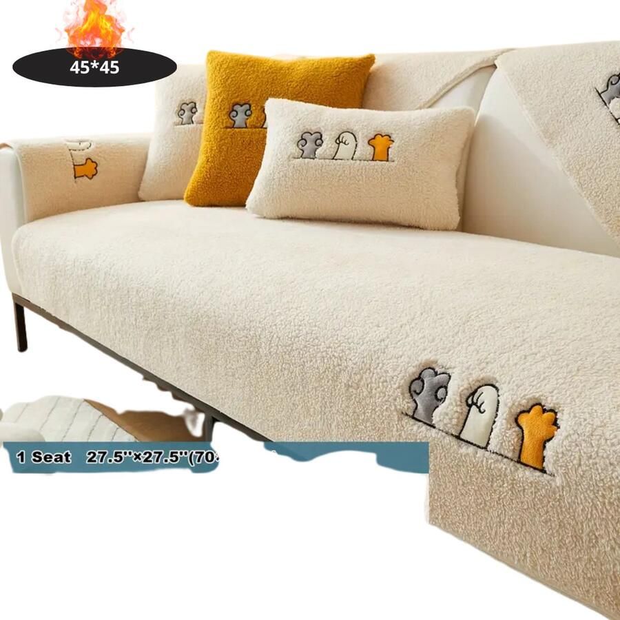 Bovista Bankhoes Bankbeschermer Stretch Sofa Cover Pluche Wit Kussensloop 45x45