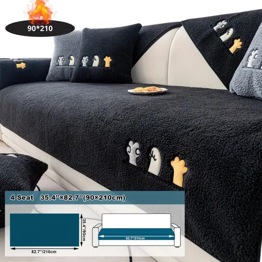 Bovista Bankhoes Bankbeschermer Stretch Sofa Cover Pluche Zwart 4 Zits 90x210