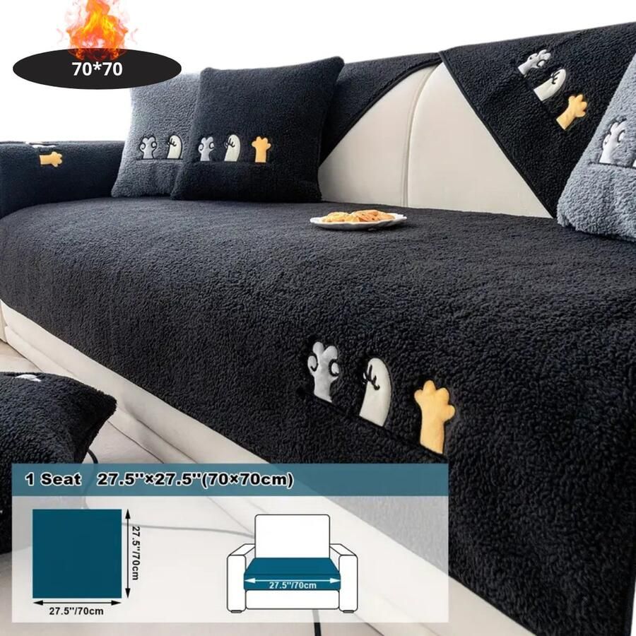 Bovista Bankhoes Bankbeschermer Stretch Sofa Cover Pluche Zwart Stoel 70x70