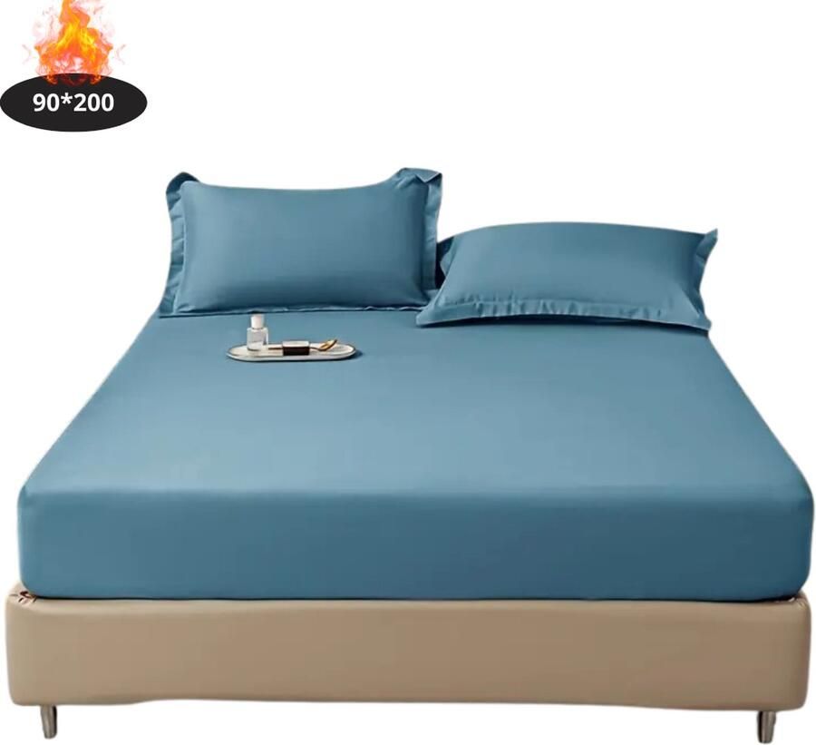 Nivard Hoeslaken Set Inclusief Kussensloop 3 Delige Set Beddengoed Fitted Sheet Pillow Case Bed Diepblauw 90 x 200