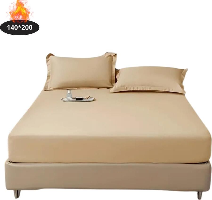 Nivard Hoeslaken Set Inclusief Kussensloop 3 Delige Set Beddengoed Fitted Sheet Pillow Case Bed Licht Kaki 140 x 200