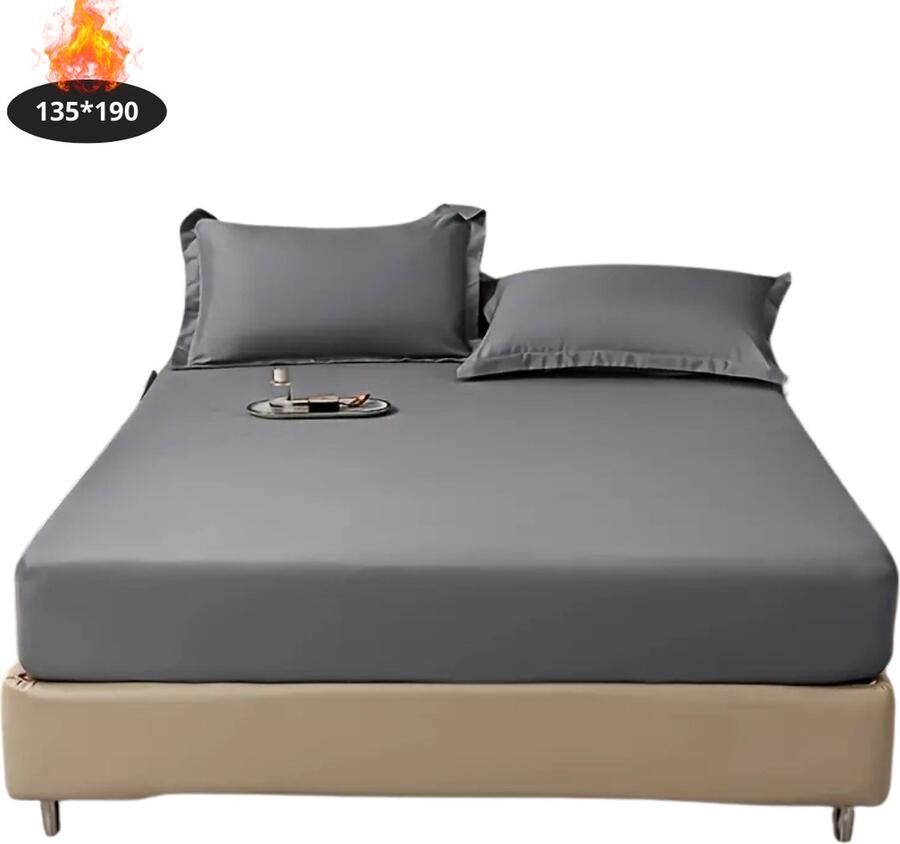 Nivard Hoeslaken Set Inclusief Kussensloop 3 Delige Set Beddengoed Fitted Sheet Pillow Case Bed Donkergrijs 135 x 190