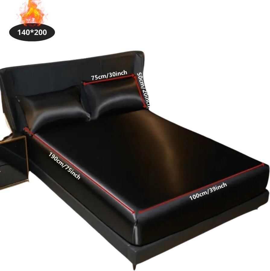 Livano Satijnen Hoeslaken Set Inclusief Kussensloop 2 Delige Set Beddengoed Fitted Sheet Pillow Case Bed Zwart 140x200