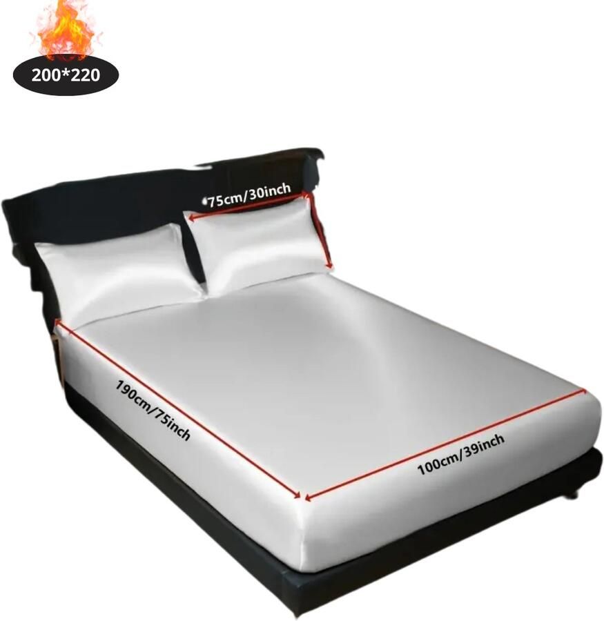 Livano Satijnen Hoeslaken Set Inclusief Kussensloop 2 Delige Set Beddengoed Fitted Sheet Pillow Case Bed Wit 200x220