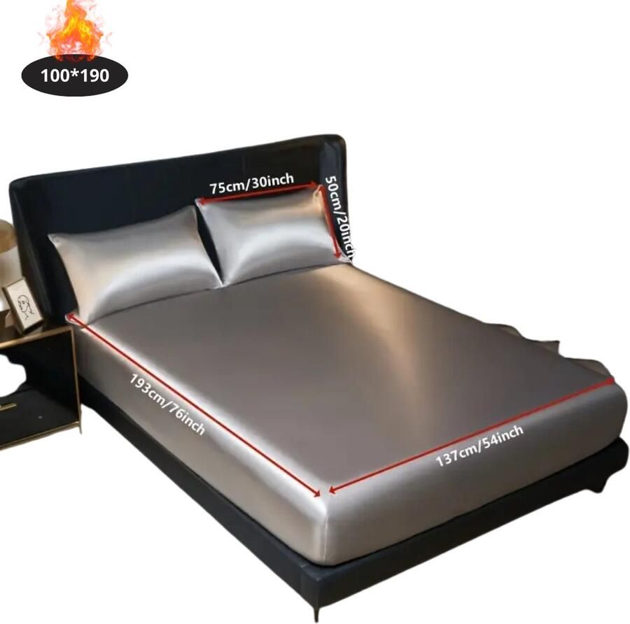 Livano Satijnen Hoeslaken Set Inclusief Kussensloop 2 Delige Set Beddengoed Fitted Sheet Pillow Case Bed Zilvergrijs 100x190