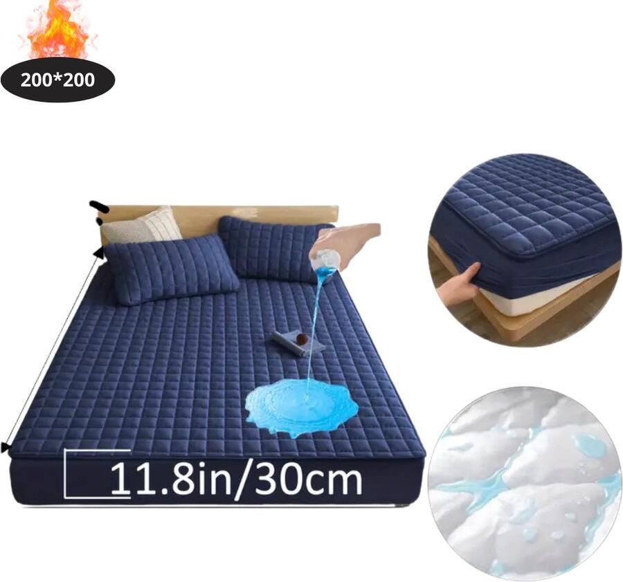 Livano Waterdicht Hoeslaken Beddengoed Fitted Sheet Bed Donkerblauw 200x200