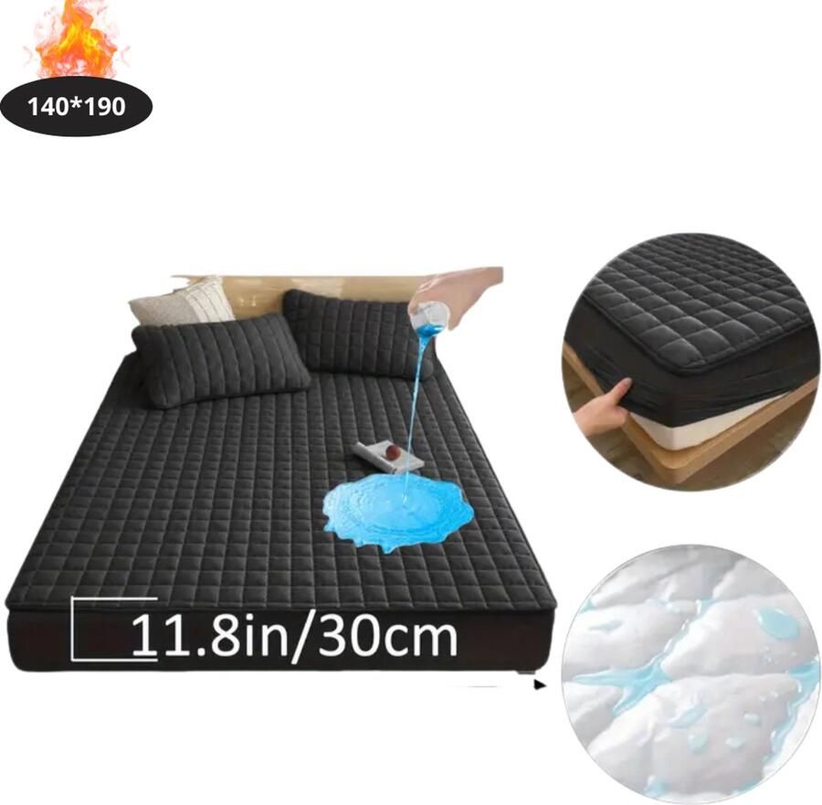 Livano Waterdicht Hoeslaken Beddengoed Fitted Sheet Bed Zwart 140x190